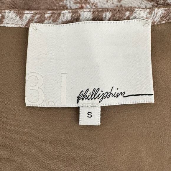 3.1 PHILLIP LIM Sheer Abstract Burnout Print Taupe Long Sleeve Midi Shirt Dress - Picture 8 of 9